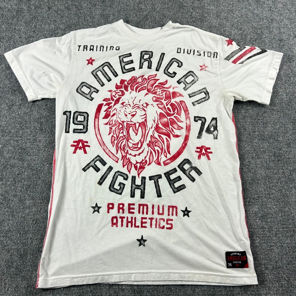 American Fighter T-Shirt Mens Small‎ White Graphic Lion MMA Training Premium Tee
